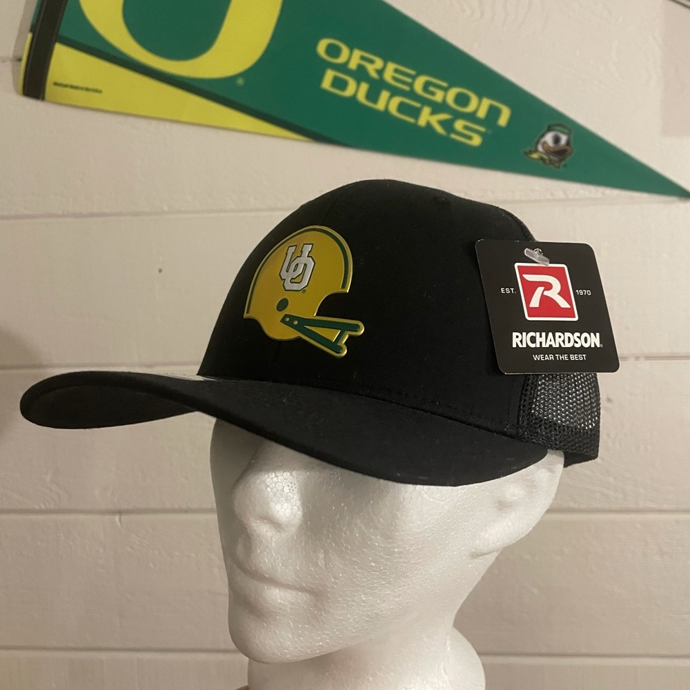 University of Oregon Football snap-back hat with 3D gold and green helmet emblem